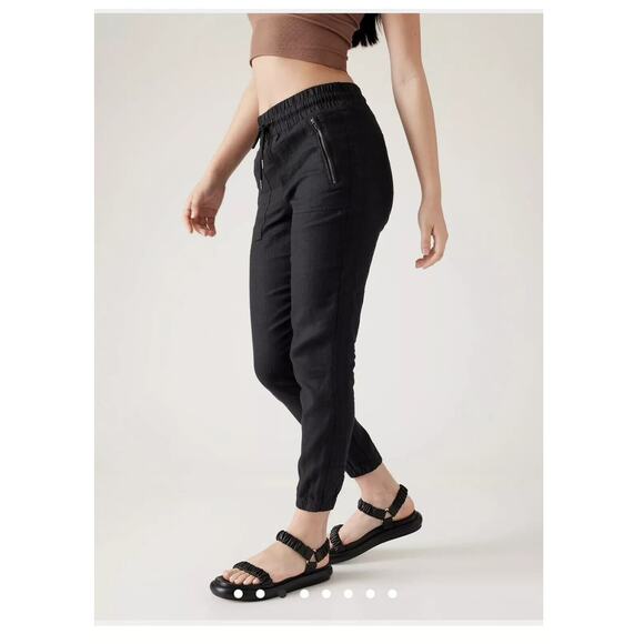 Athleta Cabo Linen Jogger Pant Faded Black Zip Pocket Pants Women's Size 8 - Picture 13 of 13